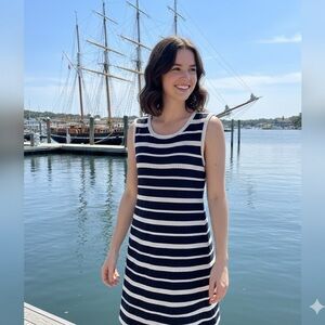 Max Studio Women's Navy Blue & Nautical Braided Rope Sleeveless Dress Size Small